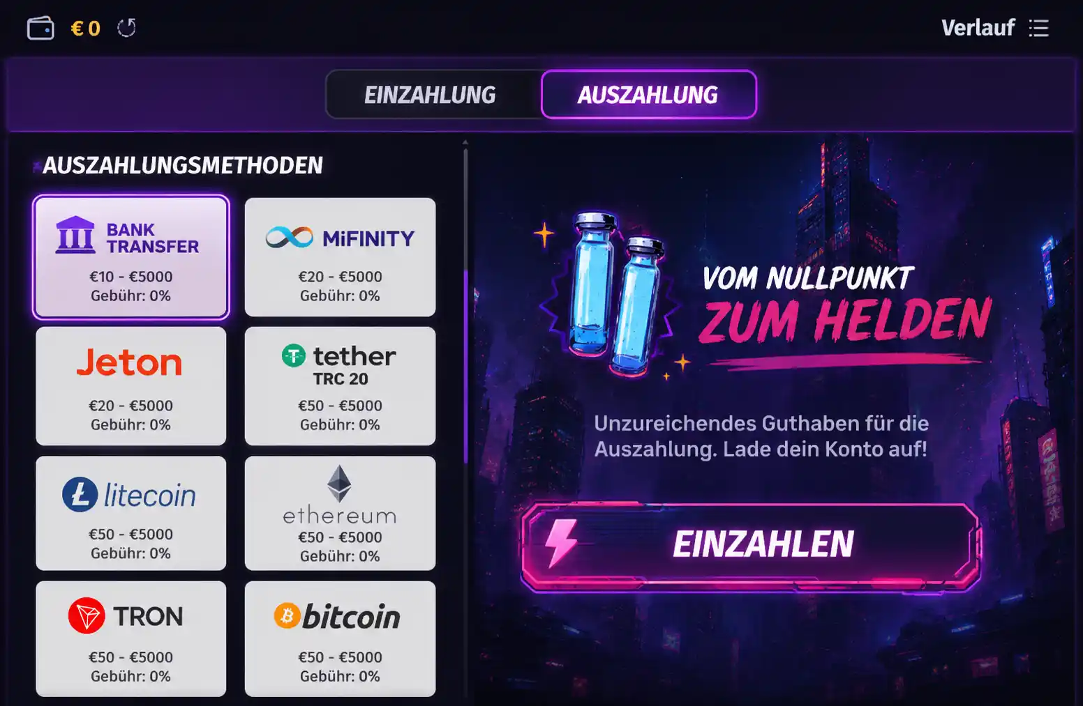 Vergleichstabelle zur Auszahlungsgeschwindigkeit des Spinlander Casino
